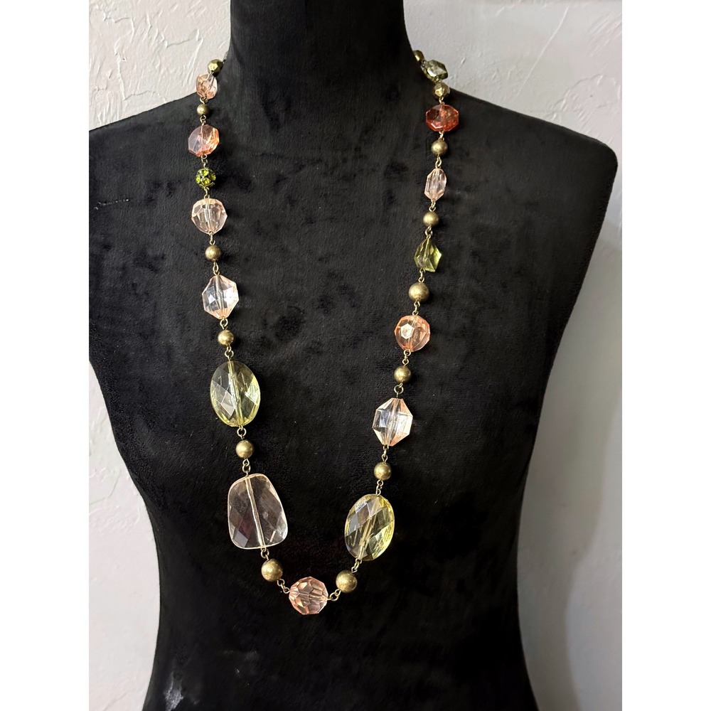 Premier Designs Multicolor Pastel Acrylic Bead Station Necklace 37.5" Long Chain